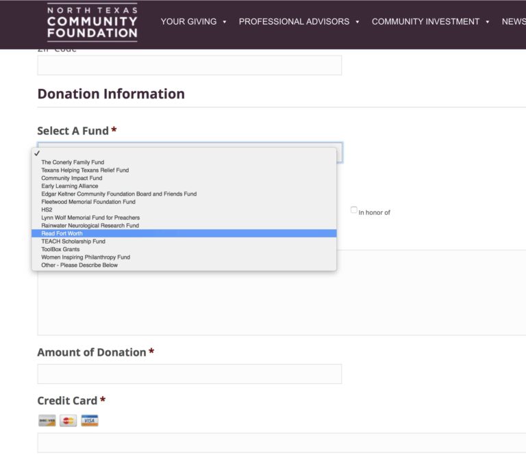 NORTH TEXAS COMMUNITY FOUNDATION DROP DOWN